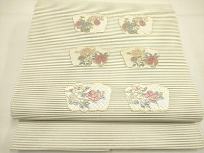 平和屋着物＊夏物 絽綴れ 八寸名古屋帯 絽刺し 区限刺繍 総刺繍 草花 金糸 正絹 逸品 DAAY2908op