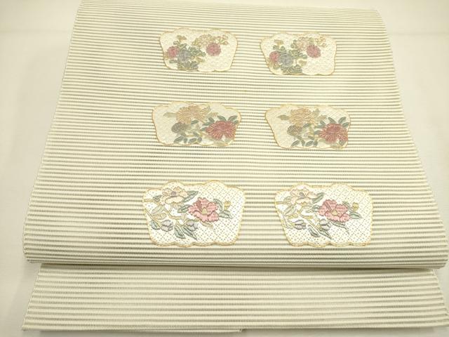 平和屋着物＊夏物 絽綴れ 八寸名古屋帯 絽刺し 区限刺繍 総刺繍 草花 金糸 正絹 逸品 DAAY2908op