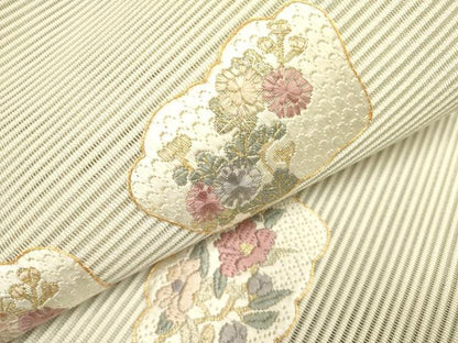 平和屋着物＊夏物 絽綴れ 八寸名古屋帯 絽刺し 区限刺繍 総刺繍 草花 金糸 正絹 逸品 DAAY2908op