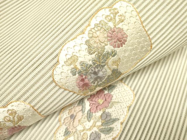 平和屋着物＊夏物 絽綴れ 八寸名古屋帯 絽刺し 区限刺繍 総刺繍 草花 金糸 正絹 逸品 DAAY2908op