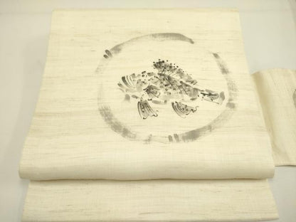平和屋着物＊夏物 九寸名古屋帯 手描き 魚 麻 逸品 DAAY2914op