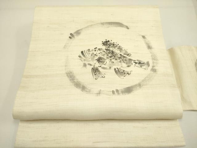 平和屋着物＊夏物 九寸名古屋帯 手描き 魚 麻 逸品 DAAY2914op
