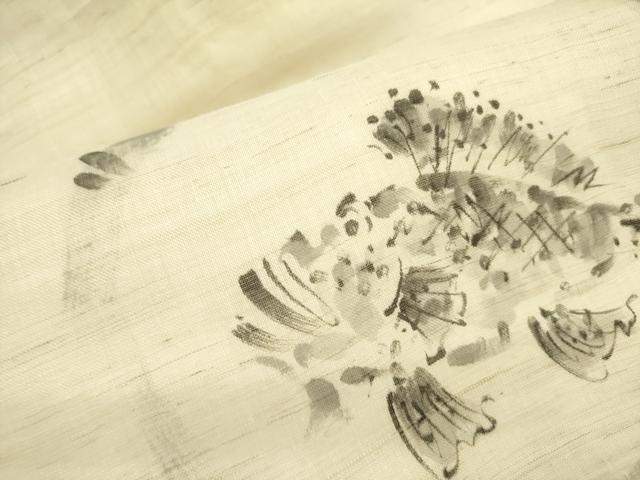 平和屋着物＊夏物 九寸名古屋帯 手描き 魚 麻 逸品 DAAY2914op