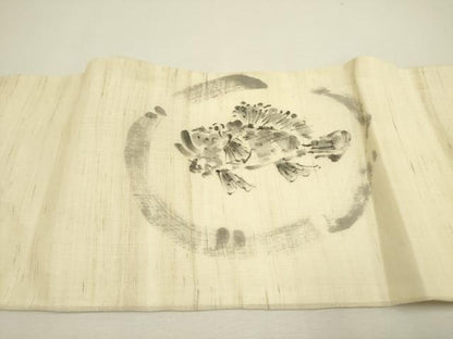 平和屋着物＊夏物 九寸名古屋帯 手描き 魚 麻 逸品 DAAY2914op