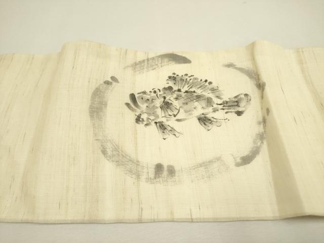 平和屋着物＊夏物 九寸名古屋帯 手描き 魚 麻 逸品 DAAY2914op