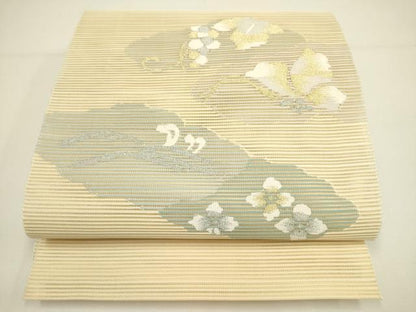 平和屋着物＊夏物 絽綴れ 八寸名古屋帯 葡萄蔦の葉文 金糸 正絹 逸品 DAAY2916op