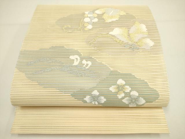 平和屋着物＊夏物 絽綴れ 八寸名古屋帯 葡萄蔦の葉文 金糸 正絹 逸品 DAAY2916op