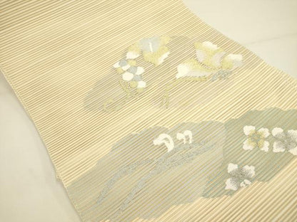 平和屋着物＊夏物 絽綴れ 八寸名古屋帯 葡萄蔦の葉文 金糸 正絹 逸品 DAAY2916op