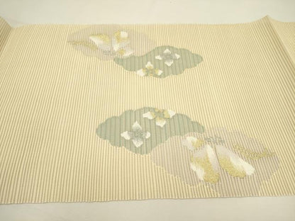 平和屋着物＊夏物 絽綴れ 八寸名古屋帯 葡萄蔦の葉文 金糸 正絹 逸品 DAAY2916op