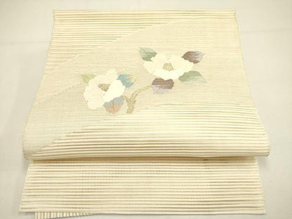 平和屋着物＊夏物 絽綴れ 八寸名古屋帯 草花 金銀糸 正絹 逸品 DAAY2925op
