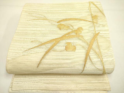 平和屋着物＊夏物 八寸名古屋帯 草花 金糸 正絹 逸品 DAAY2926op