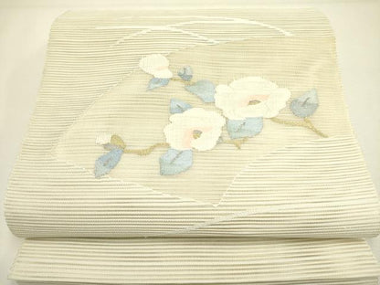 平和屋着物＊夏物 絽綴れ 八寸名古屋帯 地紙草花 金糸 正絹 逸品 DAAY2938op