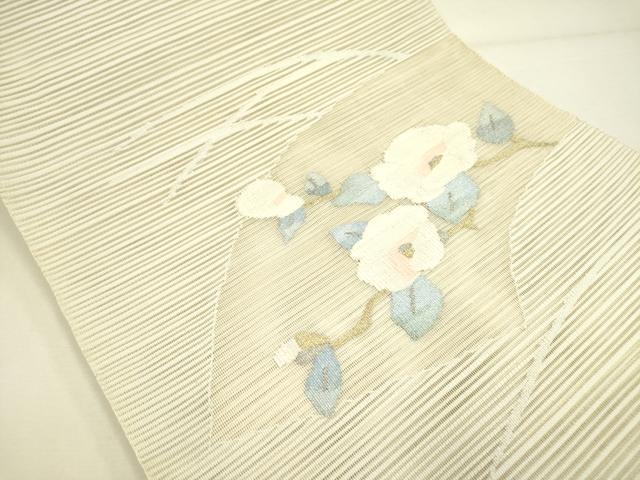 平和屋着物＊夏物 絽綴れ 八寸名古屋帯 地紙草花 金糸 正絹 逸品 DAAY2938op