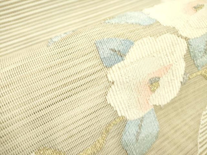 平和屋着物＊夏物 絽綴れ 八寸名古屋帯 地紙草花 金糸 正絹 逸品 DAAY2938op