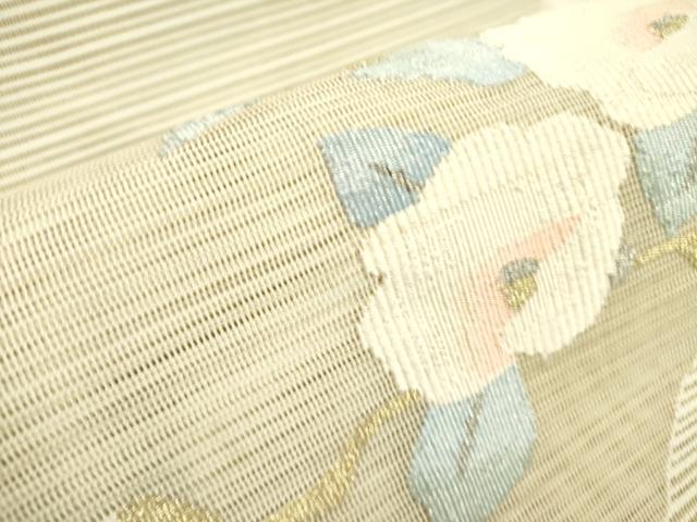 平和屋着物＊夏物 絽綴れ 八寸名古屋帯 地紙草花 金糸 正絹 逸品 DAAY2938op