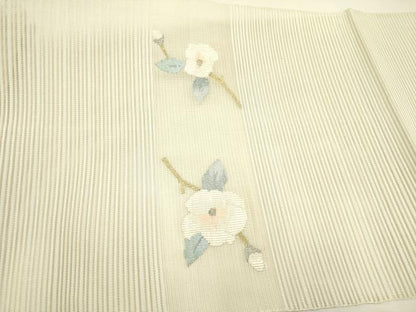 平和屋着物＊夏物 絽綴れ 八寸名古屋帯 地紙草花 金糸 正絹 逸品 DAAY2938op