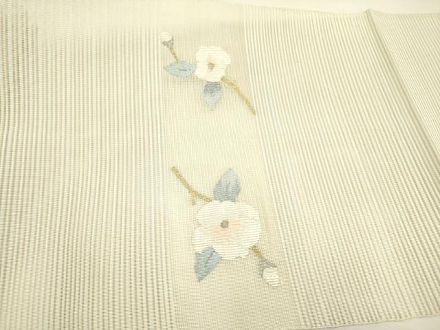 平和屋着物＊夏物 絽綴れ 八寸名古屋帯 地紙草花 金糸 正絹 逸品 DAAY2938op