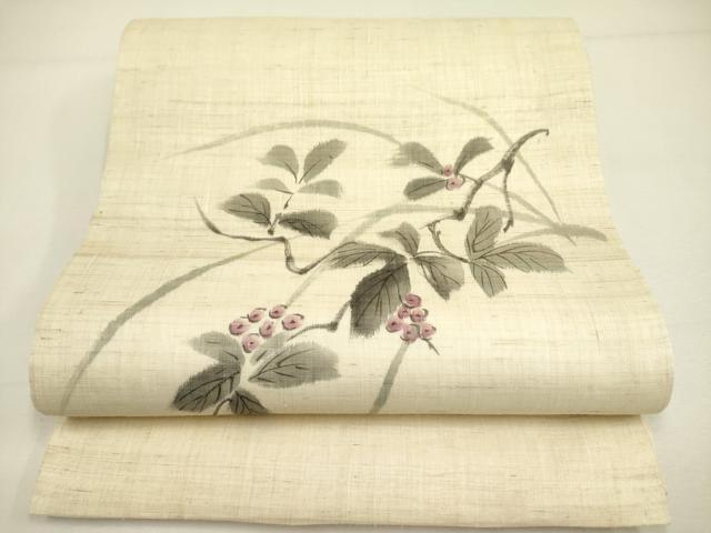 平和屋着物＊夏物 太鼓柄袋帯 手描き 南天文 麻 逸品 DAAY2942op
