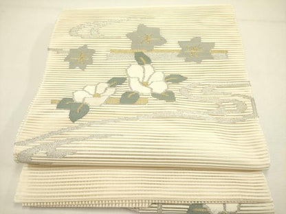 平和屋着物＊夏物 絽綴れ 八寸名古屋帯 草花文 金銀糸 正絹 逸品 DAAY2943op