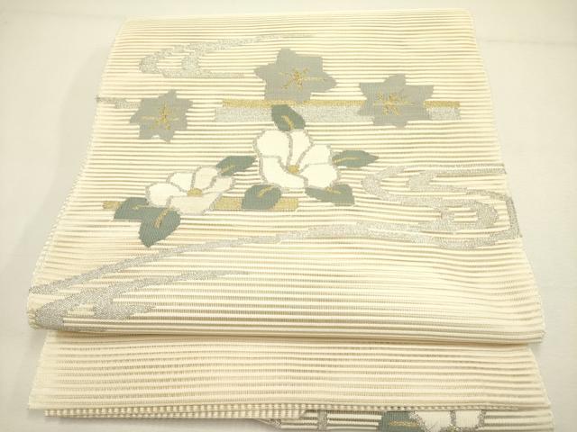 平和屋着物＊夏物 絽綴れ 八寸名古屋帯 草花文 金銀糸 正絹 逸品 DAAY2943op