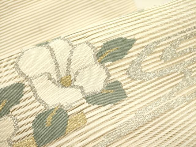 平和屋着物＊夏物 絽綴れ 八寸名古屋帯 草花文 金銀糸 正絹 逸品 DAAY2943op
