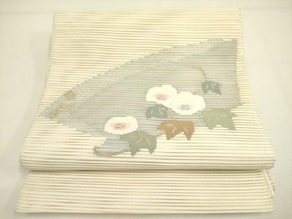 平和屋着物＊夏物 絽綴れ 八寸名古屋帯 草花文 金糸 正絹 逸品 DAAY2954op
