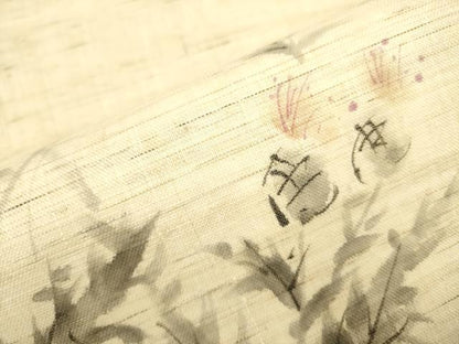 平和屋着物＊夏物 九寸名古屋帯 手描き 草花 麻 逸品 DAAY2964op