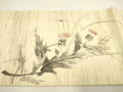 平和屋着物＊夏物 九寸名古屋帯 手描き 草花 麻 逸品 DAAY2964op