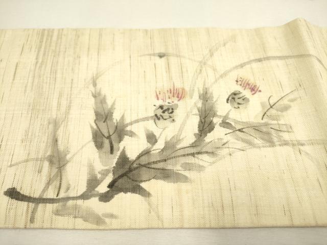 平和屋着物＊夏物 九寸名古屋帯 手描き 草花 麻 逸品 DAAY2964op