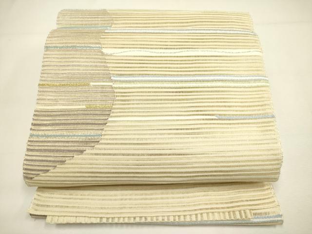 平和屋着物＊夏物 絽綴れ 八寸名古屋帯 横段文 金銀糸 正絹 逸品 DAAY2966op