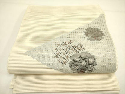 平和屋着物＊夏物 絽綴れ 八寸名古屋帯 刺し子 抽象花文 正絹 逸品 DAAY2967op