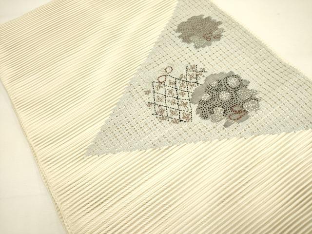 平和屋着物＊夏物 絽綴れ 八寸名古屋帯 刺し子 抽象花文 正絹 逸品 DAAY2967op