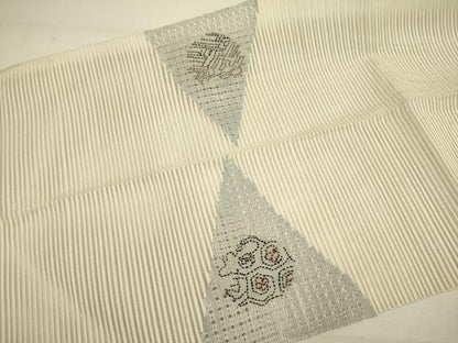 平和屋着物＊夏物 絽綴れ 八寸名古屋帯 刺し子 抽象花文 正絹 逸品 DAAY2967op