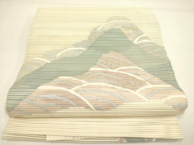 平和屋着物＊夏物 絽綴れ 八寸名古屋帯 立波文 金銀糸 正絹 逸品 DAAY2979op