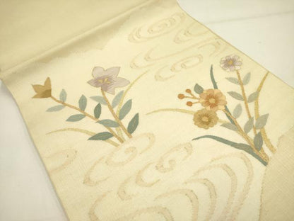 平和屋着物＊夏物 太鼓柄袋帯 すくい織 草花 金糸 正絹 逸品 DAAY2984op