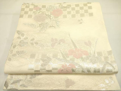 平和屋着物＊夏物 六通柄袋帯 草花 銀糸 正絹 逸品 DAAY2985op