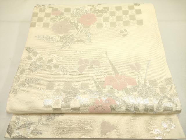平和屋着物＊夏物 六通柄袋帯 草花 銀糸 正絹 逸品 DAAY2985op