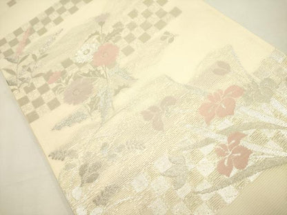 平和屋着物＊夏物 六通柄袋帯 草花 銀糸 正絹 逸品 DAAY2985op