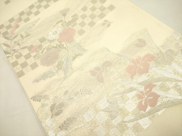 平和屋着物＊夏物 六通柄袋帯 草花 銀糸 正絹 逸品 DAAY2985op