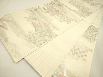 平和屋着物＊夏物 六通柄袋帯 草花 銀糸 正絹 逸品 DAAY2985op