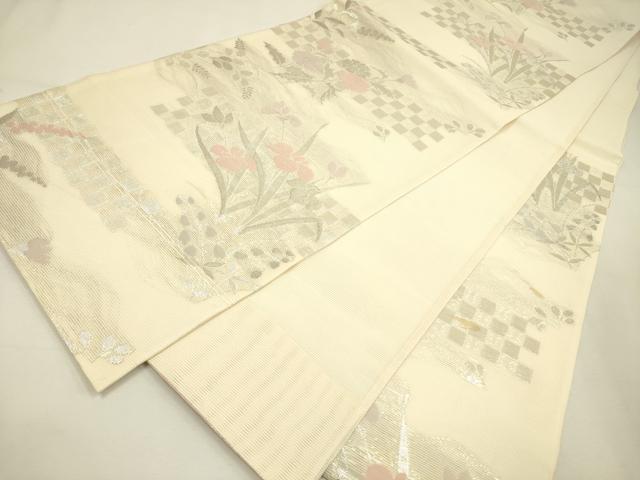 平和屋着物＊夏物 六通柄袋帯 草花 銀糸 正絹 逸品 DAAY2985op