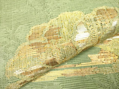 平和屋着物＊夏物　太鼓柄袋帯　櫛織　草花　金糸　正絹　逸品　DAAY2988op