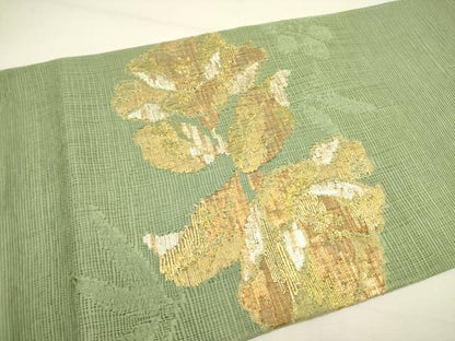 平和屋着物＊夏物　太鼓柄袋帯　櫛織　草花　金糸　正絹　逸品　DAAY2988op