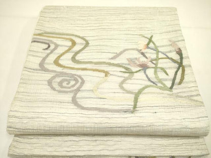 平和屋着物＊夏物 太鼓柄袋帯 すくい織 草花 正絹 逸品 DAAY2992op