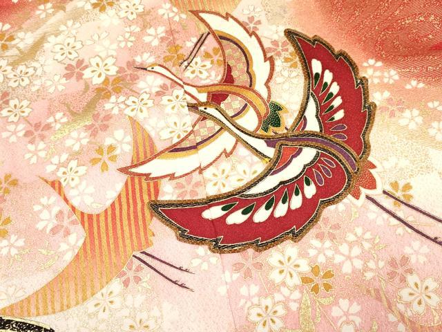 平和屋着物∵女の子　十三参り　子供　祝着・袋帯セット　飛鶴花文　暈し染め　金彩　逸品　DAAY3003ma