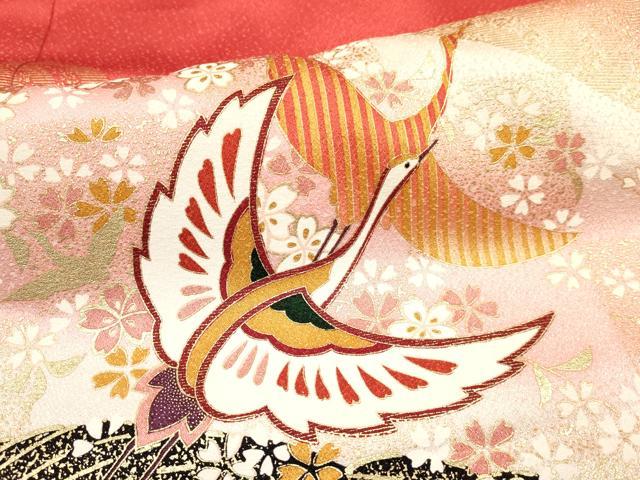 平和屋着物∵女の子　十三参り　子供　祝着・袋帯セット　飛鶴花文　暈し染め　金彩　逸品　DAAY3003ma