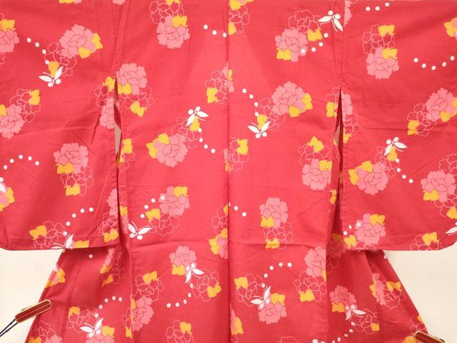 平和屋着物∴夏物 綿紅梅 浴衣 七五三 女の子 ３歳 三つ身 花蝶文 綿 逸品 DAAY3031ma
