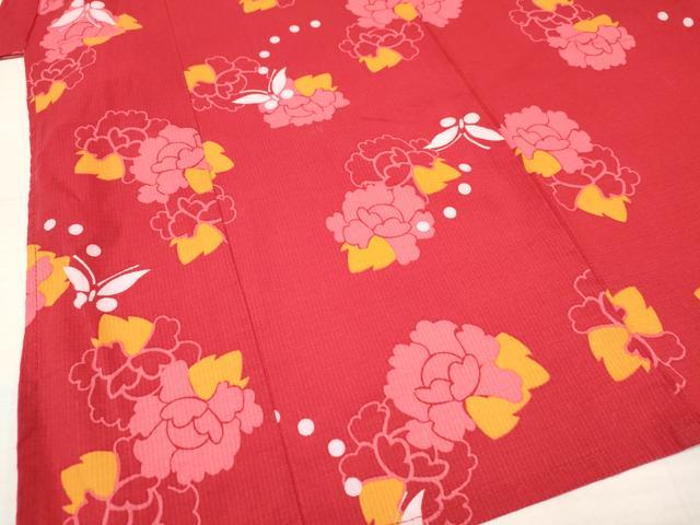 平和屋着物∴夏物 綿紅梅 浴衣 七五三 女の子 ３歳 三つ身 花蝶文 綿 逸品 DAAY3031ma