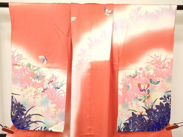 平和屋着物∵女の子 十三参り 子供 祝着 舞蝶文 暈し染め 金彩 逸品 DAAY3063ma