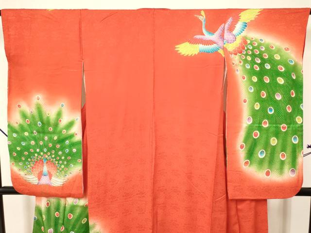 平和屋着物∵女の子 十三参り 子供 祝着 刺繍 絞り 孔雀 暈し染め